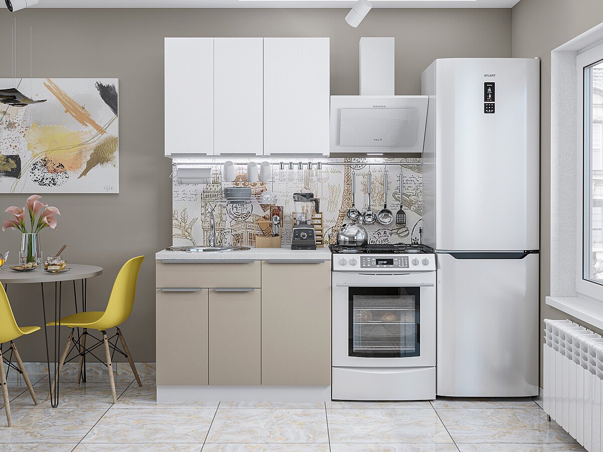 Кухня Фьюжн-05 2140*1000*600 Silky White/Silky Grey