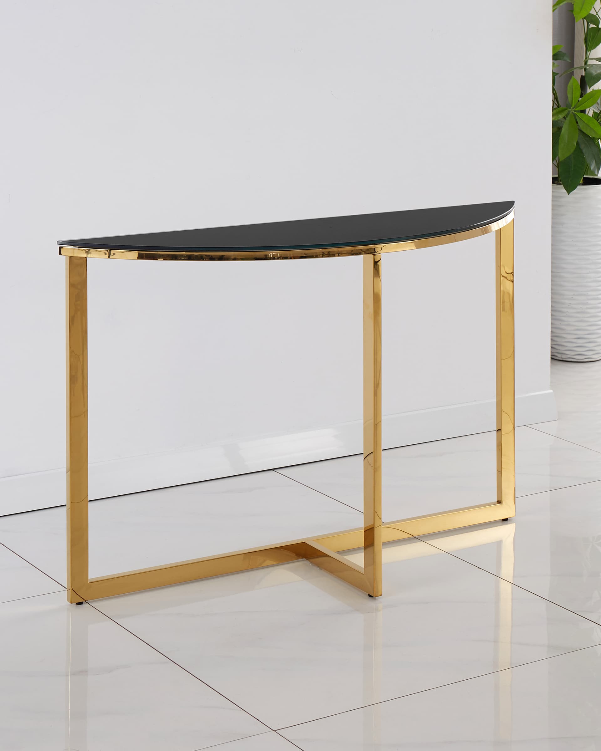 Консоль полукруглая АЛЬБА 115*30 золото стекло черное из Италии
